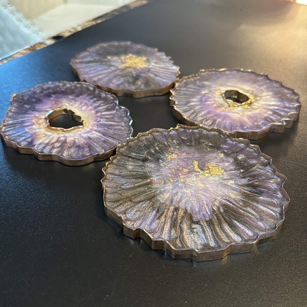 4 Purple amethyst acrylic‎ coasters
